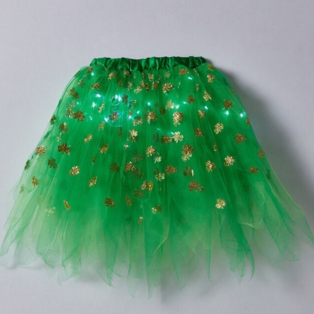 Halloween Girls Shamrock Light-Up Tulle Tutu Green small